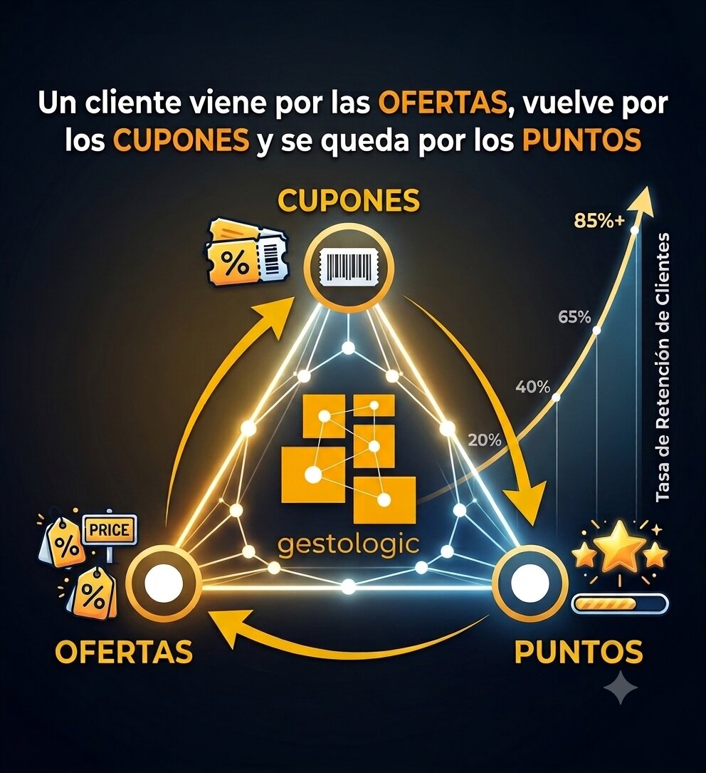 Triángulo de retención de clientes: ofertas, cupones y puntos